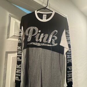 Sequin bling Black and Gray Long Sleeve Shirt with Pink Logo